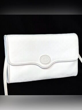 Vintage Gucci White Micro GG Convertible Shoulder Bag Clutch Italy